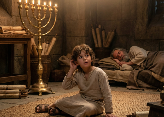 The boy Samuel hearing the voice of God in the temple. 