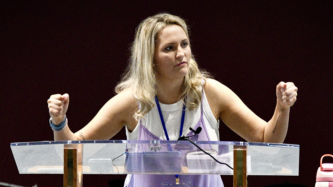 Mary at pulpit preaching